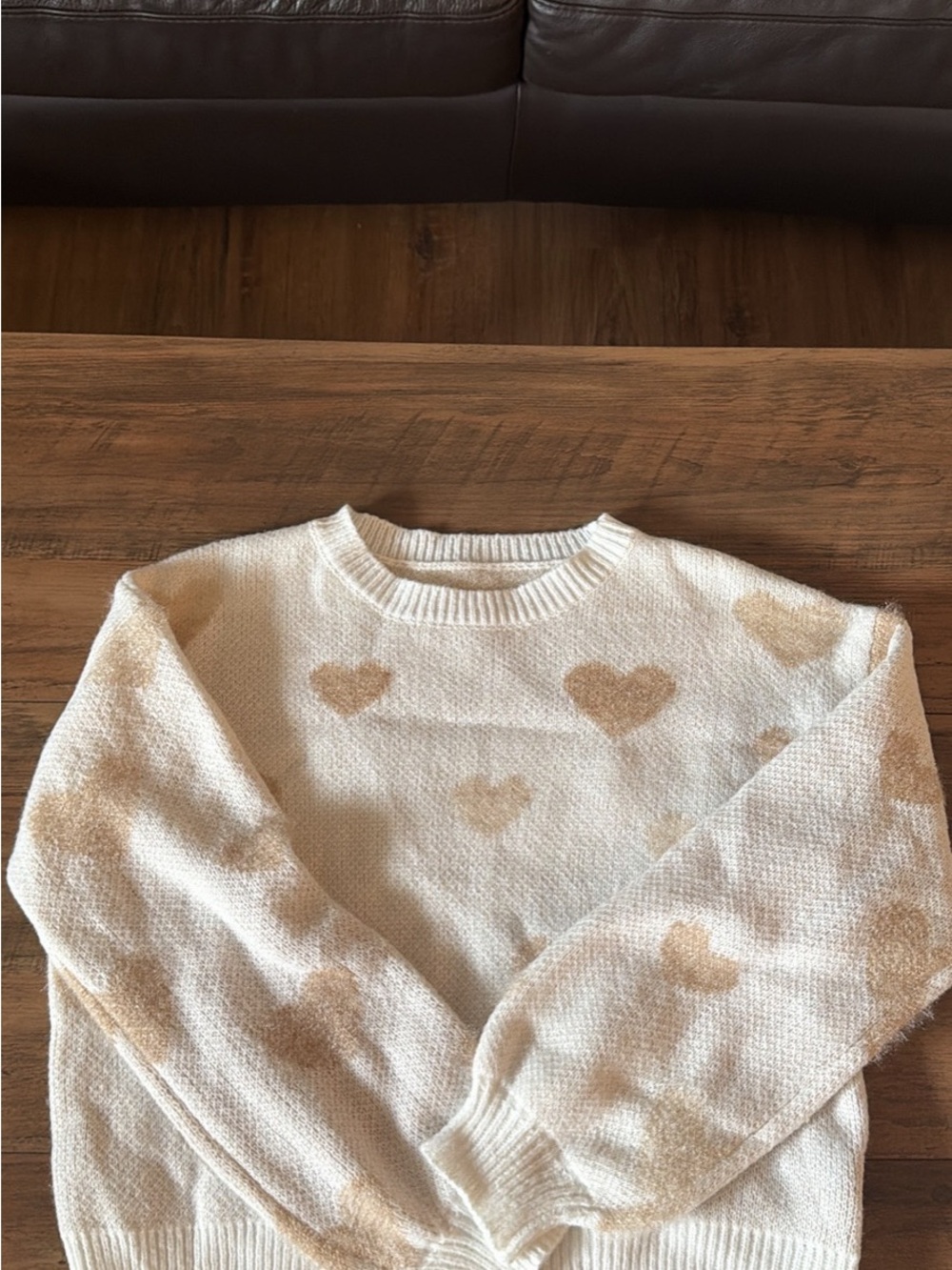 Cozy Cream Heart-Pattern Sweater - Women